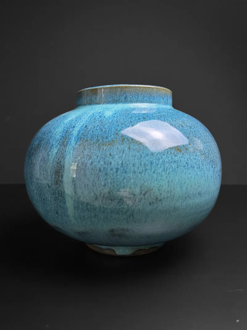 Wide blue moon jar